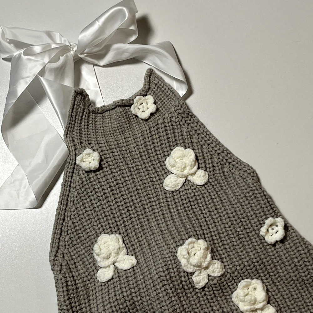 Commense Crochet Floral Boho Backless Halter Top Size S Satin Ribbon Tie Back